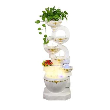 Imagem de Fontes de água independentes para decoração de fontes de água de resina para jardim, pátio, deck, varanda, quintal e decoração de arte de casa (130 cm) pátio (branco)