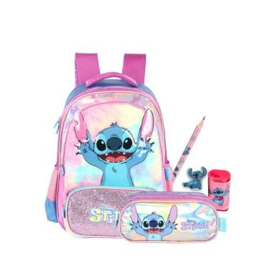 Imagem de Kit Mochila Costas E Estojo Triplo Stitch Kids Holográfico - Luxcel, R