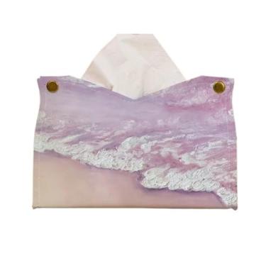 Imagem de Suporte de caixa de lenços leve estilo luxuoso capa de caixa de lenços colorida pintura a óleo couro PU suporte de lenços de papel de escritório suporte dispensador de guardanapo capa de caixa de