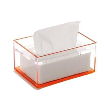 Imagem de Capa de caixa de lenços de papel de acrílico decorativa retangular para banheiro, cozinha, quarto, escritório, capa de caixa de lenços faciais (laranja, grande)