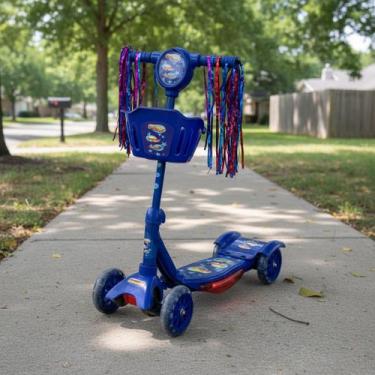 Imagem de Patinete Infantil 3 Rodas Dobrável Com Som Luz Led Criança, Azul