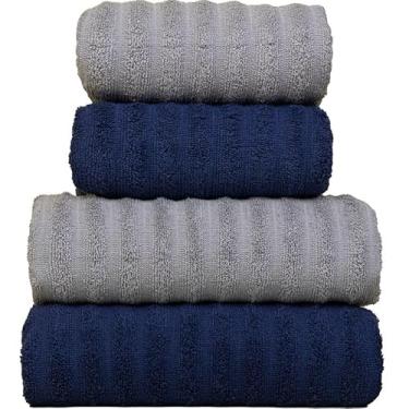 Imagem de Jogo de Toalhas Fio Penteado Gigante 4 Peças Super Macia (Azul + Prata)