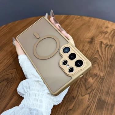 Imagem de Capa magnética de luxo fosca translúcida à prova de choque para Samsung Galaxy S25 S24 S23 Ultra Plus com carregamento sem fio, dourada, para Galaxy S24