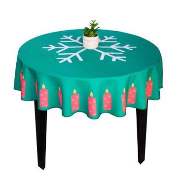 Imagem de Toalha De Mesa Redonda Tecido Oxford Vela de Natal Redonda -140x140cm 