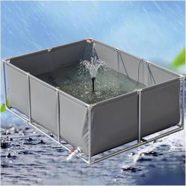 Imagem de Saco de PVC impermeável para lagos de peixes - Piscina dobrável multifuncional portátil com válvula de drenagem para abastecimento de água de emergência, 100 x 100 x 50 cm, tela durável para aquários