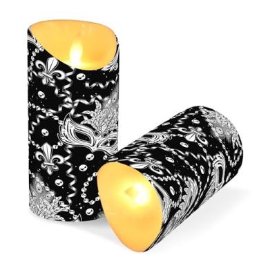Imagem de SEHANY Máscara de carnaval velas sem chama com controle remoto e temporizador, 2 peças de velas de pilar de LED cintilantes operadas por bateria para decoração de festa de casamento, dia dos namorados
