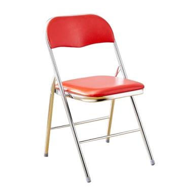 Imagem de Cadeiras dobráveis de couro PU portátil com assento acolchoado - ideal para casa, escritório, eventos - dobrável e confortável (vermelho)