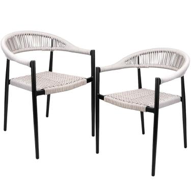 Imagem de Kit 02 Cadeiras Decorativas Área Gourmet Base Preto Corda Náutica Nevada R01 Amêndoa - Lyam Decor