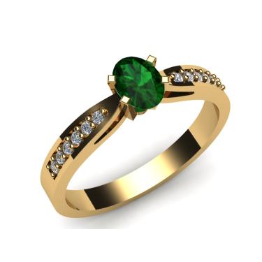 Imagem de Anel Ouro Amarelo Com Diamantes E Esmeralda Oval 4x6