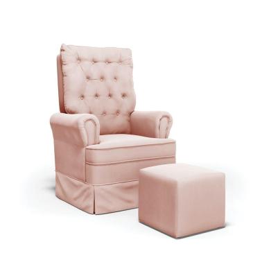 Imagem de Poltrona De Amamentação Com Balanço E Puff Laura Veludo Base De Madeira - D'rossi Cor Nude