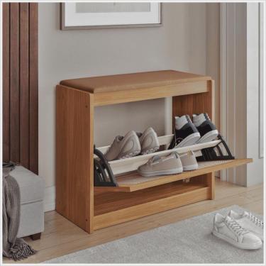 Imagem de Banco Sapateira Plenitude Madeira Acento Almofadado Corino