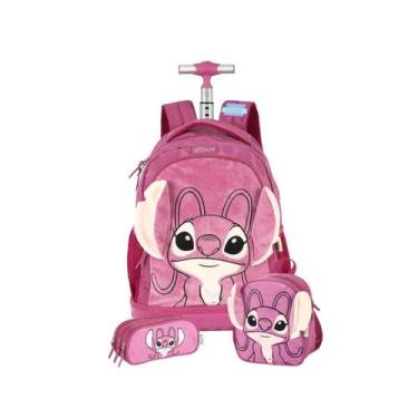 Imagem de Kit Mochila Stitch Rodinhas Lancheira E Estojo Triplo Roxo