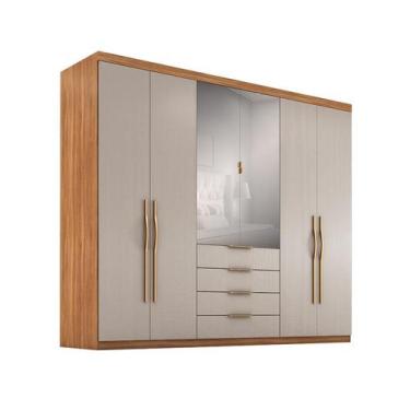 Imagem de Guarda-Roupa Casal com Espelho Hortus 6 Portas 4 Gavetas Amêndola e Nu