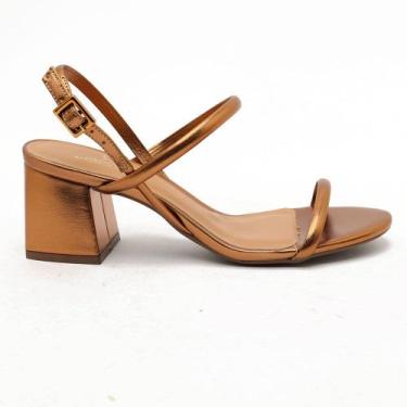 Imagem de Sandália Feminina Sapato da Corte Salto Bloco Médio Fofa, S bronze, 36