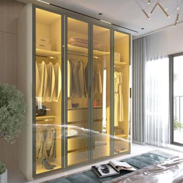 Imagem de Guarda Roupa Modulado com LED e Vidro Reflecta 4 Portas e Pes Em MDF Innova Gelius