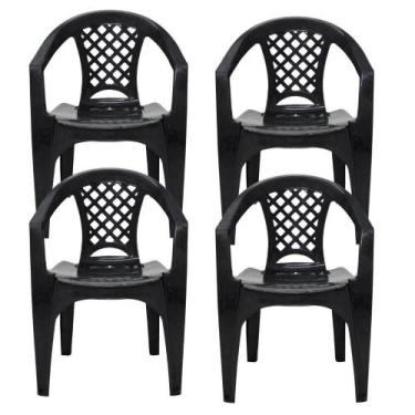 Imagem de Kit 4 Cadeiras Tramontina Iguape Com Braços Empilhável Preto