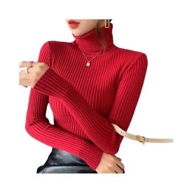 Imagem de Suéter Feminino De Tricô Gola Alta Grosso Outono Inverno Casual Slim F