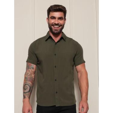 Imagem de Camisa Social Masculina Manga Curta Slim - Mitchelgutto, Verde militar