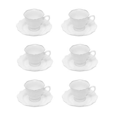 Imagem de Conjunto 06 Xicaras Café Porcelana C/Pires Maldivas Branco 80ml 18046 