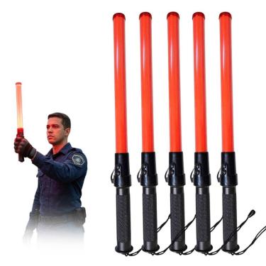 Imagem de Bastao Sinalizador Viario Kit 5 Uni LED Apito Segurança Transito Estacionamento Guarda Fiscal Obra Emergencia