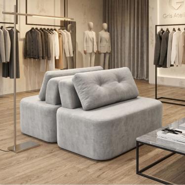Imagem de Sofá Modular Cielo 120X180cm Recepção Loja Sala de Estar 2 Módulos Bouclê Cinza Claro - Montanari`s Decor