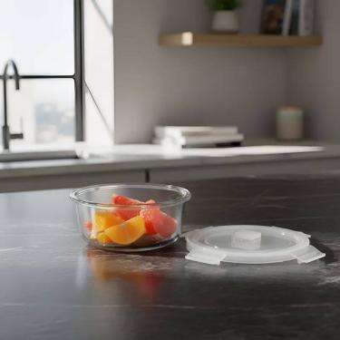Imagem de Pote Vidro Redondo 650ml Tampa Hermética com válvula de vapor Vedação Silicone Livre Bpa Borossilicato Transparente P/ Freezer e Microondas