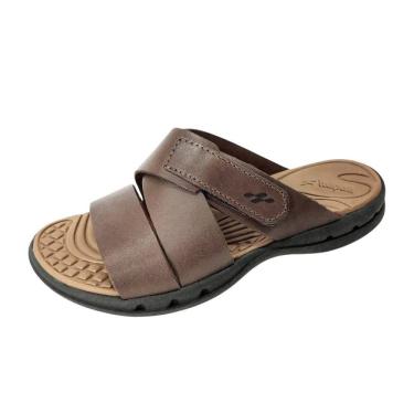 Imagem de Chinelo Masculino Couro Confortável Tira Autocolante Itapuã