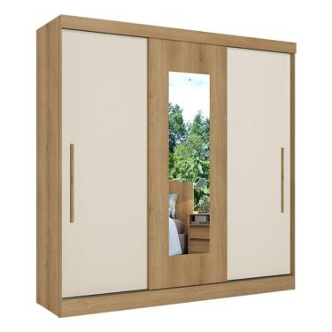 Imagem de Guarda Roupa Casal Vision Glass 3 Portas Capuccino Cacau Off White Flex Acetinado - THB