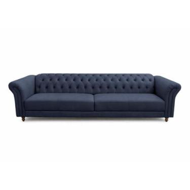 Imagem de Sofá Decorativo Sala de Estar Chesterfield 2 Lugares 180cm Couro Azul 