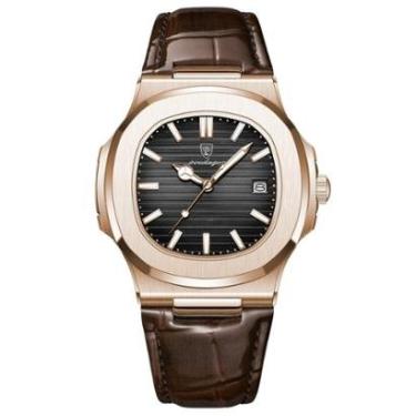 Imagem de Relógio Masculino Dourado Social Poedagar Pulseira Em Couro-Masculino