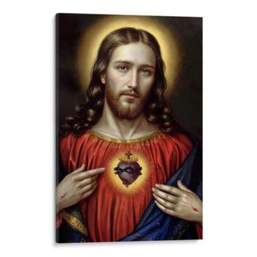 Imagem de Quadro decorativo Sagrado Coração de Jesus Pintura Realista - Art Canv