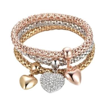 Imagem de Conjunto De Pulseiras Elásticas Femininas Em 3 Cores Com Pingente De C