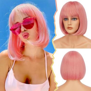 Imagem de Peruca BARSDAR Pink Bob 30cm com franja, cabelo sintético feminino