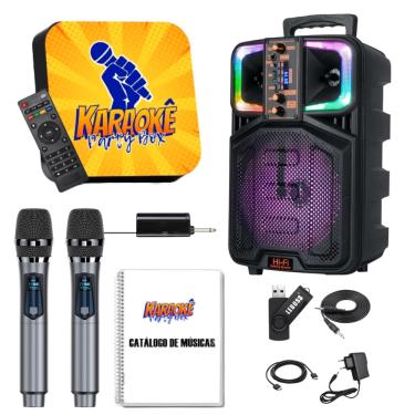 Imagem de Karaoke Party Box Profissional Amarelo +2 Microfones Sem Fio + Caixa De Som + 2000 Músi...
