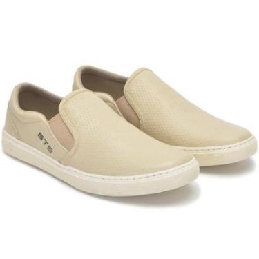 Imagem de Slip On Masculino Iate Couro Tênis Sapatênis Sem Cadarço Elástico Calce Fácil Confortáv...