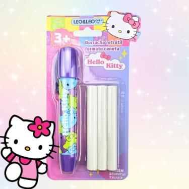 Imagem de Borracha Caneta Hello Kitty c/ 3 Refil Branco Fofo Kawaii Leo&Leo