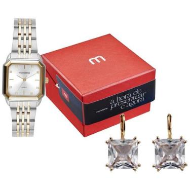 Imagem de Kit Relógio Mondaine Feminino Cristais Prata/Dourado com Semijoias 328