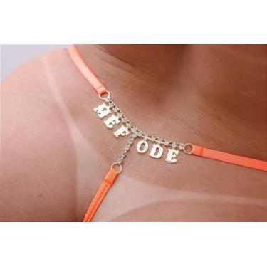 Imagem de Calcinha em Renda Fio com Strass e Escrita Laranja Neon - Sensual e Co