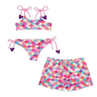 Imagem de Biquíni Dupla Face+ Shorts Menina Proteção Solar Uv Infantil - Fofotin