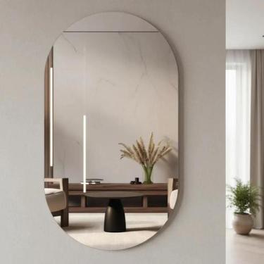 Imagem de Espelho Decorativo Grande Oval Lapidado 75x50cm Moderno Sala Quarto Ba