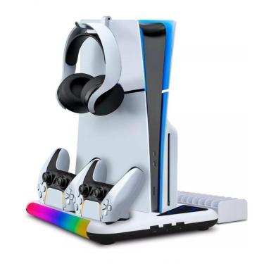 Imagem de Suporte com Cooler Dobe para PS5 Normal Slim e Pro com 2 Entradas USB e Suporte para Cds