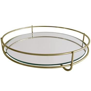 Imagem de Bandeja Decorativa 21cm Bandeja Redonda Espelhada Pequena Dourada