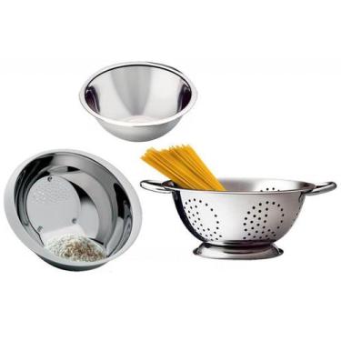 Imagem de Conjunto Aço Inox 3 Peças Escorredor Arroz, Macarrão E Bowl - Yazi