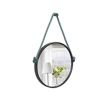 Imagem de Espelho Adnet Preto Com Alça de Sisal Azul - 60cm