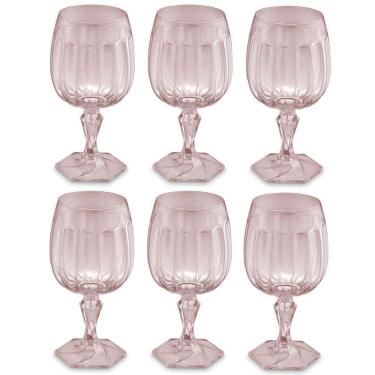 Imagem de Conjunto 6 Taças Para Água Suco 350ml Plástico Rosa Translucido Samba UZ