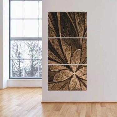 Imagem de Quadro Decorativo Abstrato Marrom Flor Design Vertical Sala