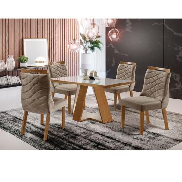 Imagem de Conjunto Sala de Jantar Viena Porto Mesa Tampo MDF/Vidro e 4 Cadeiras ShopKasa