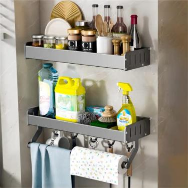 Imagem de Kit 2 Prateleira de cozinha | Rack de tempero multifuncional sem pregos, estante da cozinha 40 cm (arma cinza)