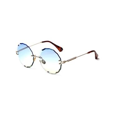Imagem de Óculos de sol de lente de cor gradiente vintage redondo sem aro para mulheres e homens uv400 anti-radiação óculos de sol de condução 渐进咖