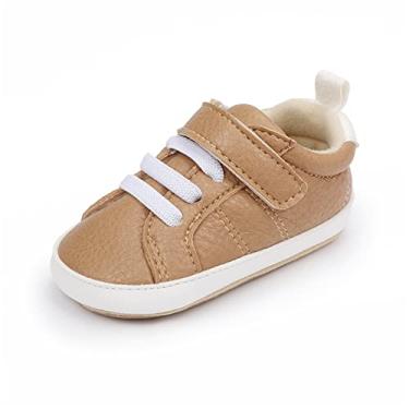 Imagem de Tênis de lona unissex para bebês meninas e meninos com sola antiderrapante macia para bebês de 0 a 18 meses, Marrom F, 6-12 Months Infant